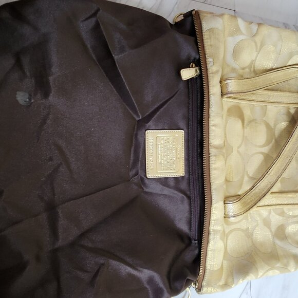 Vintage Coach Poppy Op Art Glam Gold Tote Bag Purse - Picture 13 of 14